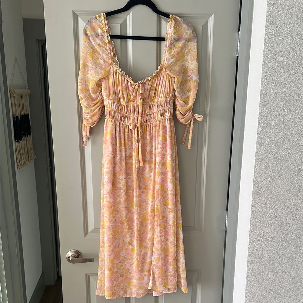 For Love and Lemons Eden Pink Floral Puff Sleeve Midi Dress - Picture 5 of 7